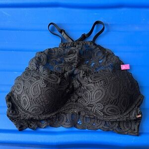 PINK Victoria's Secret Black Lace High-Neck Bralette with Scalloped Hem